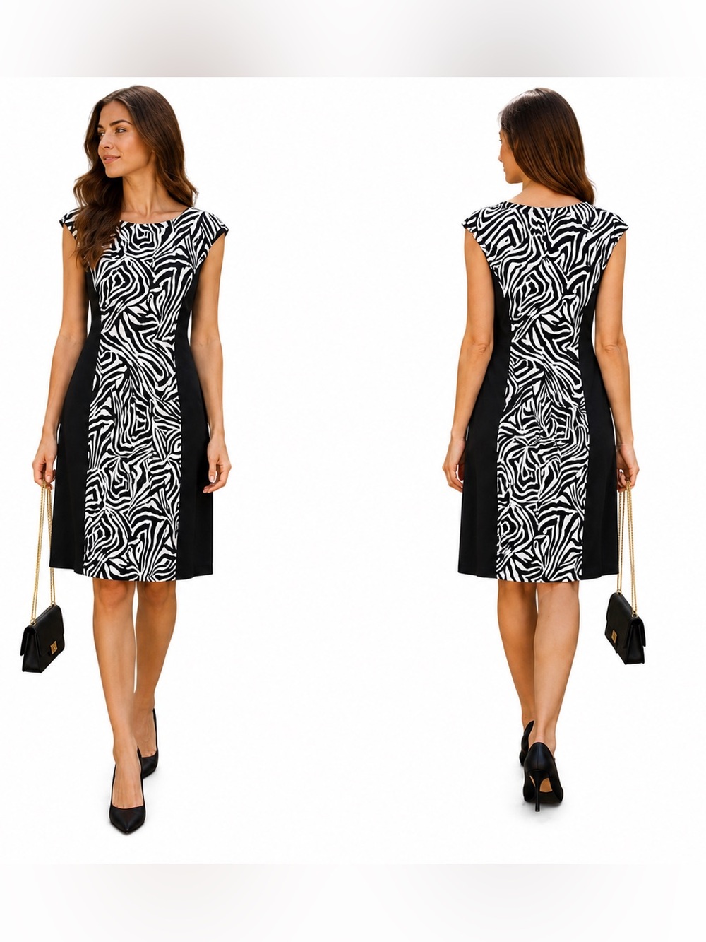 Tiana B. Black & White Zebra Print Colorblock Sheath Dress